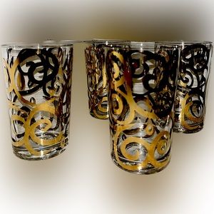 4 MCM 4.5 inch Glasses W/ Gold Painted Design - Made in Portugal